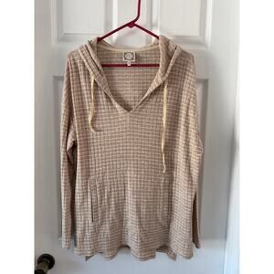 Unisex Beige & White Textured Lightweight Hoodie Top Size XL